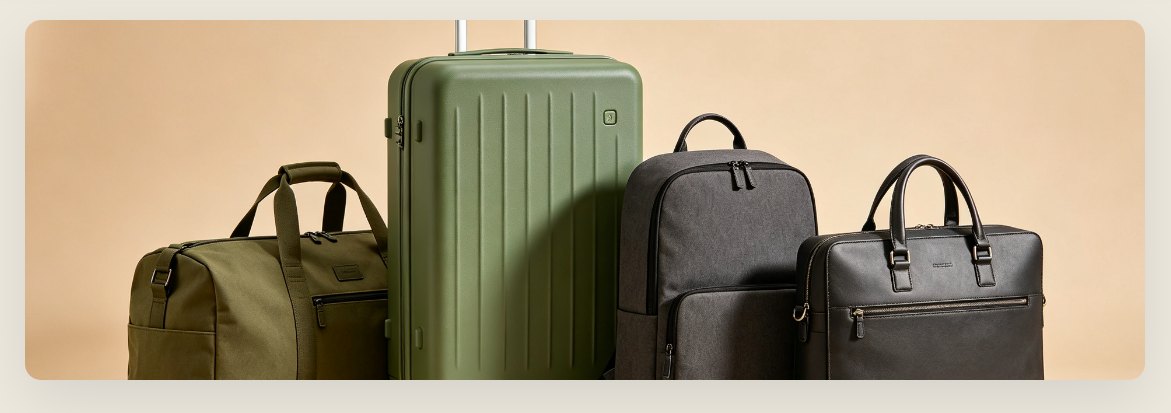 Luggage product range: hardside, softside, backpack and business bags